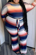 Striped Print Strap Casual Two-piece Suit Plus Size