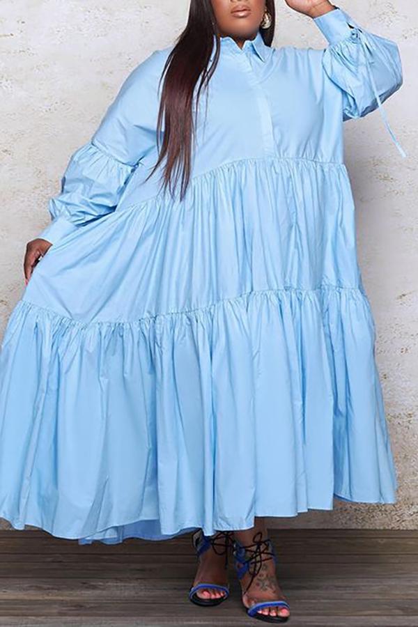 Plus Size Single-breasted Solid Color Loose Shirt Dress