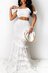 Solid-color Breast-wrapped Fishtail Mid-waist Lace Dress Suit