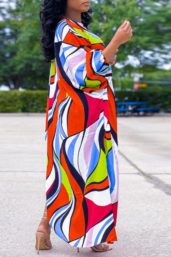 Colorblock Geometric Striped Print Loose Irregular Dress