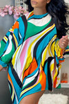 Colorblock Geometric Striped Print Loose Irregular Dress