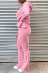 Solid Color Flared Sleeve Hooded Sweatshirt Pant Suit