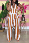 Fashion Casual Colorful Striped Print Strappy Sexy Jumpsuit