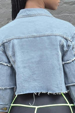 Lovely Turndown Collar Raw Edge Single-Breasted Denim Jacket