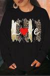 LOVE Leopard Print Round Neck Long Sleeve Casual Plus Size Loose Sweatshirt