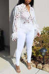 Hollow Embroidery Lace Flared Sleeve Elegant Blouse