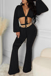 Fashion Lace-up Long-sleeved Shirt Casual Wide-leg Pants Two-piece Suit