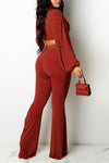 Fashion Lace-up Long-sleeved Shirt Casual Wide-leg Pants Two-piece Suit