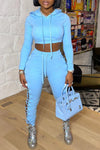 Fashion Sexy Hollow Strap Solid Color Hooded Two-piece Pants Suit