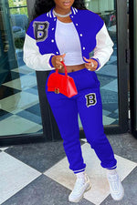 Letter Print Color Matching Baseball Uniform Casual Pants Two-piece Sports Suit