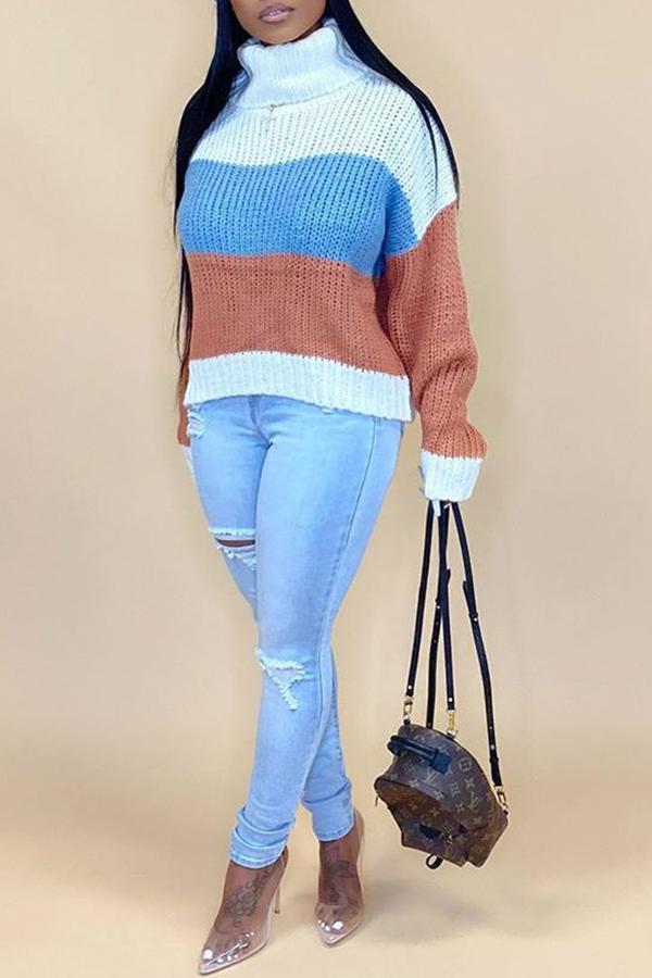 Turtleneck Color Block Casual Sweater