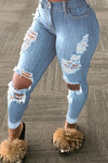 Fashion All-match Ripped Fringed Jeans Plus Size