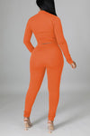 Fashion Color-blocking Slim-fit Zipper Two-piece Pants Suit