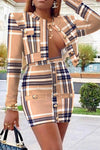 Fashion Colorblock Button Long Sleeve Two-piece Dress Suit