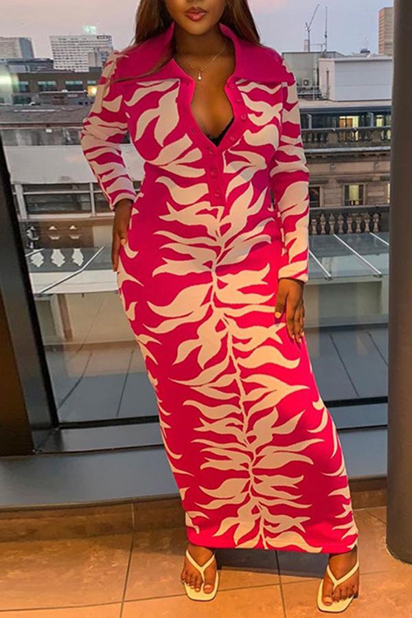Lapel Single-breasted Fashion Printed Maxi Dress