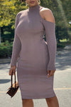 Asymmetrical Hollow Long-sleeved Elegant Knitted Dress