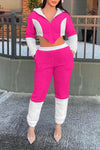 Fashion Teddy Cashmere Color Block Hooded Two-Piece Set