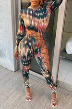 Fashion Printed Asymmetric Sexy Hollow Strappy Jumpsuit