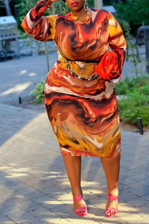 Plus Size Fashion Personality Printed Long-sleeved Dress