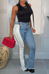 Casual High-rise Colorblock Washed Flared Fringed Jeans