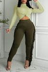Fashion Casual Long-sleeved T-shirt Tassel Pants Two-piece Suit