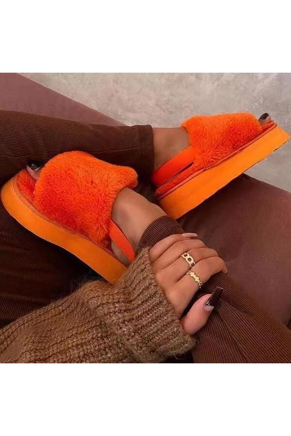 Fashion All-match Furry Platform Slippers