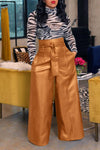 Fashion Wide-leg High-waist Leather Pants