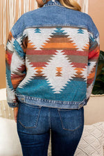 Multicolor Tribal Print Panel Denim Jacket