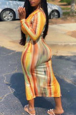 Fashion Multicolor Printed Split Long Sleeve Dress