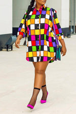 Fashion Colorful Checkerboard All-match Loose Shirt Dress