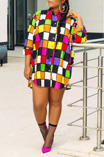 Fashion Colorful Checkerboard All-match Loose Shirt Dress