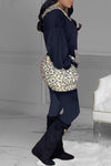 Fashion Casual Patchwork Leopard Drawstring Hooded Collar Long Sleeve Two-piece Suit