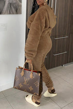 Fashion Solid Color Double-sided Plush Hooded Two-piece Suit