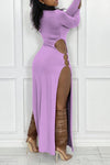 Solid Color Round Neck Sexy Split Maxi Dress
