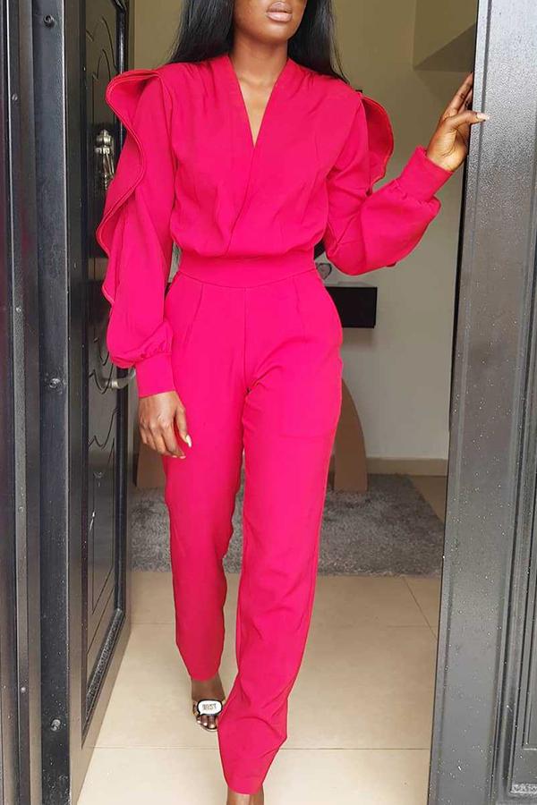 Fashion Casual Ruffled Long-sleeved Jumpsuit