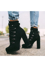 Lace-up Studded High-heel Suede Martin Boots