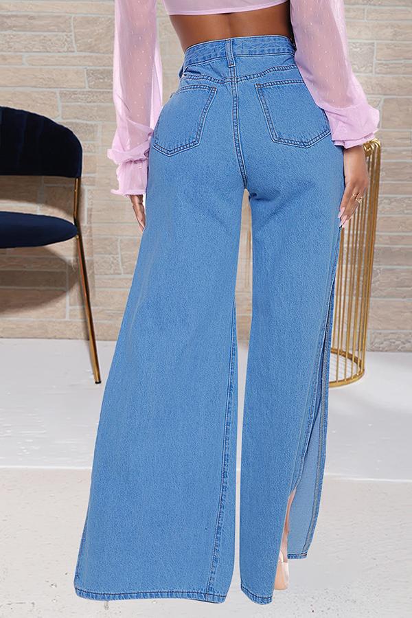Fashion Ripped Wide-leg Split Jeans
