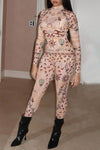 Fashion Printed Slim Long-sleeved T-shirt High-waisted Tights Two-piece Suit