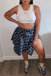 Fashion Irregular Sleeve Knotted Fake Shirt Plaid Skirt