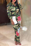 Fashion Camo Casual Patch Long Sleeve Jumpsuit