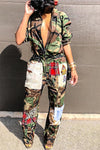 Fashion Camo Casual Patch Long Sleeve Jumpsuit