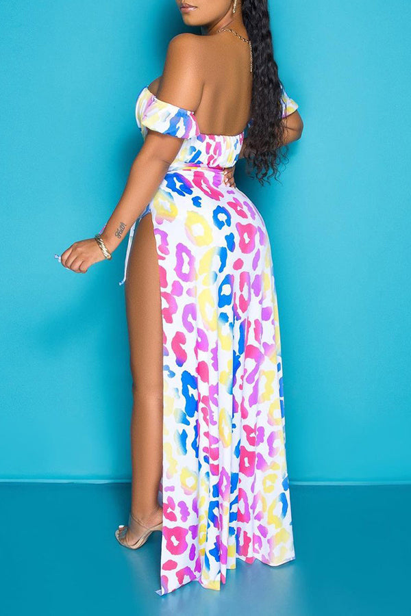 Fashion Colorful Gradient Leopard Print Beach Three-Piece Swimsuit