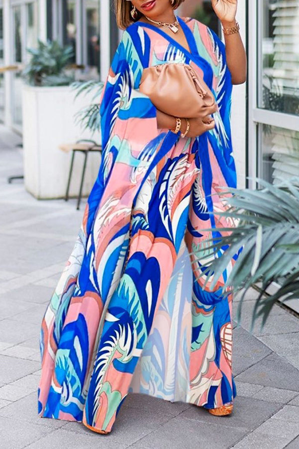 Printed Loose Chiffon Robe Casual Trousers Two-Piece Set