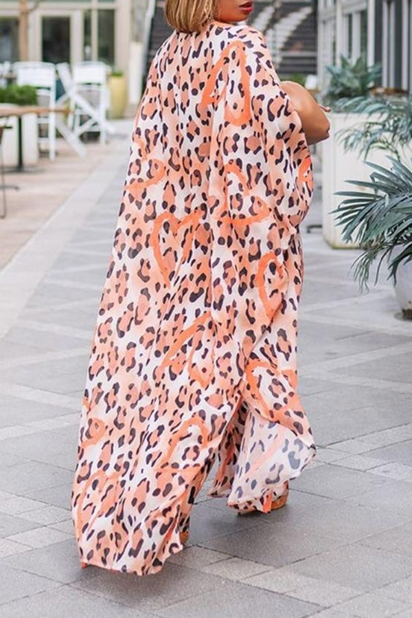 Printed Loose Chiffon Robe Casual Trousers Two-Piece Set