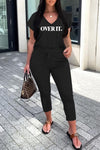 Casual Letter Printing V-neck Pant Suits