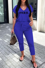 Casual Letter Printing V-neck Pant Suits