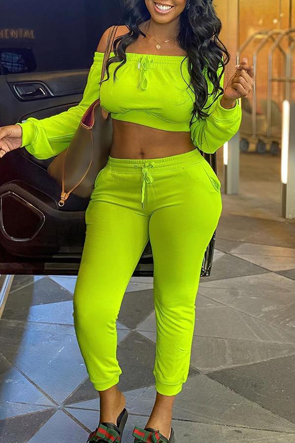 Leisure Sports Off Shoulder Long Sleeved Pant Suits