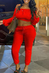 Leisure Sports Off Shoulder Long Sleeved Pant Suits