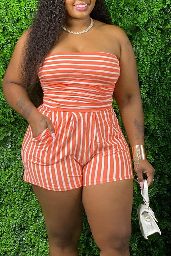 Sexy Striped Slim Fit Puls Size Bandeau Rompers
