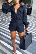 Fashion Shirt Collar Long Sleeved Rompers